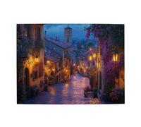 Liorosa Puzzle da 500 pezzi per adulti al tramonto nella città medievale, divertente puzzle in legno con facciate decorate con fiori e torre dell'orologio gotica, opere d'arte mozzafiato, attività
