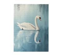Liorosa Puzzle da 500 pezzi per adulti, cigno sereno galleggiante su acque tranquille, puzzle artistico in legno blu pastello e bianco per adulti, goditi il processo di risoluzione dei puzzle, regalo