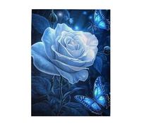 Liorosa Puzzle da 500 pezzi per adulti Incantesimo al chiaro di luna, rosa blu con petali di cristallo e farfalle in giardino mistico, arte fantasy in legno di alta qualità, ogni pezzo è unico, regalo