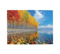 Liorosa Puzzle da 500 pezzi per adulti Lakeside Reverie, alberi cortecciati d'argento in autunno splendore, acque speculari con pietre colorate, fotografia di paesaggi moderni, impegnativi esercizi