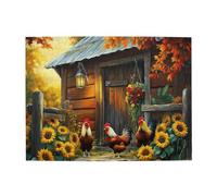 Liorosa Puzzle da 500 pezzi per adulti rustico fattoria - Galli e girasoli all'ora d'oro, vibrante e unico, impegnativo esercizio cerebrale, attività creativa hobby per adulti, regalo per amici