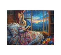 Liorosa Puzzle da 500 pezzi per adulti - Storytime al chiaro di luna, accogliente coniglio bianco che legge in letto floreale con vista sulle montagne stellate, ogni pezzo è unico, esercita abilità