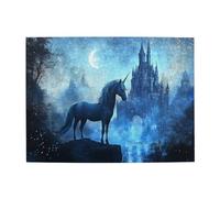 Liorosa Puzzle da 500 pezzi - Unicorni incantati e castello al chiaro di luna, puzzle fantasy in legno per adulti, scena notturna impegnativa e magica, adatto per serate di gioco, piacere antistress