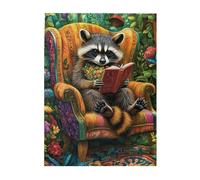 Liorosa Puzzle da 500 pezzi vibrante per studio delle foreste incantate, procione su sedia con libro aperto, ogni pezzo è unico, splendida opera d'arte, ideale per relax e divertimento in famiglia