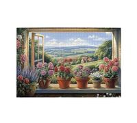Liorosa Puzzle da davanzale soleggiato per adulti 1000 pezzi, vivaci vasi di fiori con petali, per gli amanti dei fiori, rilassati e goditi il divertimento di risolvere il puzzle