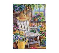 Liorosa Puzzle da giardino per adulti, 500 pezzi, sedia bianca, botanici in fiore e fascino rustico. Adatto per la ricreazione familiare e la decorazione della parete della casa, design unico e bello