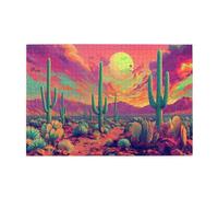 Liorosa puzzle del deserto del tramonto sopra cactus per adulti 1000 pezzi, puzzle in legno unico per la casa, design vivace e unico, adatto per il tempo libero e l'intrattenimento in famiglia