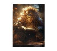Liorosa Puzzle della biblioteca guardiano per adulti 500 pezzi, leone nobile in vesti ricamate libro di lettura, hobby esplorativi e sfide, estetica classica vintage