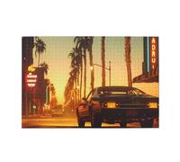 Liorosa Puzzle di città di mare al tramonto per adulti 1000 pezzi, auto retrò per le strade, design vivace e unico, adatto per il tempo libero e l'intrattenimento in famiglia, regalo per gli amici
