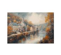 Liorosa puzzle di città lungo il fiume per adulti 1000 pezzi, paesaggio acquerello design retrò, hobby esplorativi e sfide, esercitare abilità pratiche e pensare pazienza