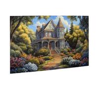 Liorosa Puzzle di fascino country per adulti, 500 pezzi, classica casa in legno nel prato di fiori selvatici, puzzle in legno capolavoro del paesaggio, pezzi si adattano perfettamente, regali per