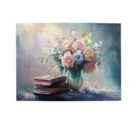 Liorosa Puzzle di fiori e libri, 500 pezzi, design retrò, colori vivaci, perfetto per il divertimento in famiglia, impegnativo esercizio cerebrale, puzzle in legno dal design unico e bello