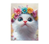 Liorosa Puzzle di gattini in fiore per adulti, 500 pezzi, occhi di zaffiro e naso rosso chiaro in alone floreale, animale domestico carino e divertente, completo di famiglia e amici, regalo per gli