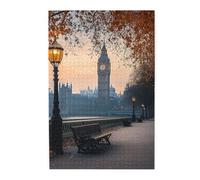 Liorosa Puzzle di Londra al crepuscolo per adulti 1000 pezzi, accogliente panca e lampada in ghisa, fotografia di paesaggi classici, completo di famiglia e amici, goditi il processo di risoluzione dei
