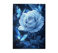 Liorosa Puzzle di rosa guardiana per adulti 500 pezzi, fiore blu con compagni alati blu nella radura del raggio di luna, puzzle da giardino notturno unico, esercizio cerebrale impegnativo, pezzi di