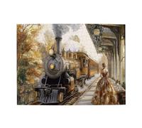 Liorosa Puzzle donna in attesa del treno per adulti 500 pezzi, treno a vapore dal design retrò, esercitare abilità pratiche e pensare pazienza, goditi il processo di risoluzione del puzzle, puzzle in