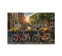 Liorosa puzzle europeo lungo il fiume da 1000 pezzi per adulti, biciclette con piante da fiore, affascinante puzzle in legno di arte del paesaggio di Amsterdam, ideale per il relax e il divertimento