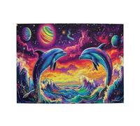 Liorosa Puzzle galattico di danza del mare per adulti 500 pezzi, delfini luminosi che ballano tra nebulose e pianeti colorati, ogni pezzo è unico, colori vivaci, adatti per serate di gioco di festa
