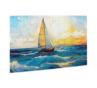 Liorosa Puzzle impressionisti in legno per adulti 500 pezzi, vele vivaci contro acque turchesi con rotture nuvolose, pezzi si adattano perfettamente, montaggio pratico della tua decorazione domestica