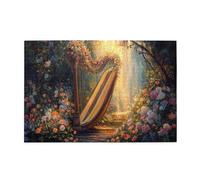 Liorosa Puzzle in legno da 1000 pezzi, arpa delle foreste incantate, strumento a corde dorate con cascata e fiori in fiore, piacere sia corpo che mente, goditi il processo di risoluzione del puzzle