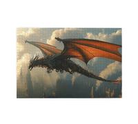 Liorosa Puzzle in legno da 1000 pezzi, scena fantasy steampunk, drago punk, dominante, gotico, skyline della città al tramonto, design unico e bello, attività creative hobby per adulti