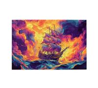 Liorosa puzzle maestoso galeone in mari tempestosi 1000 pezzi, nuvole di tramonto infuocate e onde infuriate, colori vivaci, adatto per serate di giochi di festa, design unico e bello