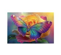 Liorosa puzzle per adulti 1000 pezzi abbracciano i fiori, farfalla multicolore appoggiata su rosa gialla, colori vivaci, impegnativo esercizio cerebrale, divertiti a risolvere enigmi con la tua