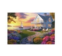 Liorosa Puzzle per adulti 1000 pezzi campagna classico fienile rosso, percorso di ciottoli attraverso prato illuminato dal sole, puzzle di arte pastorale in legno, montaggio pratico della tua