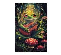 Liorosa Puzzle per adulti, 1000 pezzi, chitarrista anfibio incantato, puzzle artistico in legno di alta qualità con verde lussureggiante e chitarra rustica, estetica dai colori tenui, completo di
