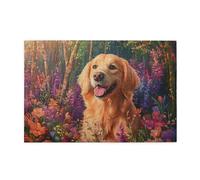 Liorosa puzzle per adulti 1000 pezzi felice golden retriever circondato da fiori selvatici colorati, puzzle in legno per relax e decorazione della casa, design vivace e unico, regalo per gli amici