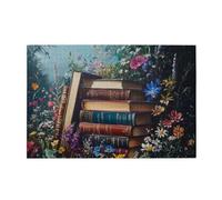 Liorosa Puzzle per adulti 1000 pezzi impilati libri antichi circondati da fiori colorati, puzzle in legno di alta qualità per gli amanti della lettura, ideale per il relax e il divertimento in