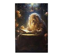 Liorosa Puzzle per adulti 1000 pezzi leone dorato, leone studioso con manoscritto illuminato nello studio a lume di candela, puzzle in legno di estetica classica vintage, splendida opera d'arte