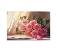 Liorosa puzzle per adulti 1000 pezzi lettere d'amore e rose, morbidi fiori rosso chiaro con nota scritta a mano, puzzle in legno di alta qualità, design vivace e unico, rilassati