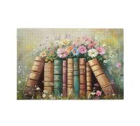 Liorosa Puzzle per adulti 1000 pezzi libro botanico, libri antichi scoppiati con bouquet di fiori selvatici in studio illuminato dal sole, arte letteraria in legno di alta qualità, ogni pezzo è unico
