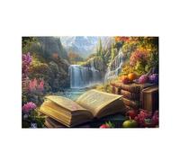 Liorosa Puzzle per adulti 1000 pezzi libro incantato, libro aperto e cascata, lago di montagna, puzzle in legno di alta qualità, puzzle fantasy art in legno, profondo relax per te, regali per amici e