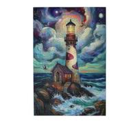 Liorosa Puzzle Per Adulti 1000 Pezzi Luce Del Faro In mezzo A Tempestoso, Cielo Stellato. Ogni pezzo Una pennellata Di Coraggio Costiero E Bellezza Celeste, Piacere Sia Corpo Che Mente