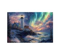 Liorosa puzzle per adulti 1000 pezzi maestoso faro sotto l'aurora boreale, cielo innevato e stellato, puzzle aurora in legno di alta qualità per adulti, montaggio pratico della tua decorazione