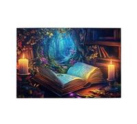 Liorosa Puzzle per adulti 1000 pezzi mistico libro aperto rivelando sentiero foreste, caldo lume di candela e libreria antica, puzzle in legno fantasy art, brainstorming per alleviare lo stress