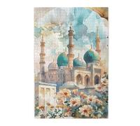 Liorosa Puzzle per adulti, 1000 pezzi, moschea ad acquerello con cortile fiorito, estetica dai colori morbidi, esercitare abilità pratiche e pensiero, completo di famiglia e amici