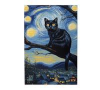 Liorosa Puzzle per adulti 1000 pezzi notte incantata con gatto curioso, cielo stellato vorticoso sopra la città addormentata, estetica classica vintage, ogni pezzo è unico, regali per amici e