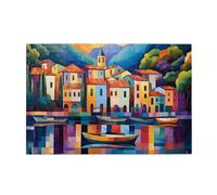 Liorosa Puzzle per adulti 1000 pezzi Serena città sul lungomare con case e barche, vibrante e unico, completo di famiglia e amici, esercitare abilità pratiche e pazienza di pensiero