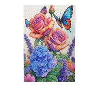Liorosa Puzzle Per Adulti 1000 Pezzi Sinfonia Di Colori, Rose Arancioni, Ortensie Blu & Farfalle Fluttery. Puzzle In Legno Con Ogni Pezzo Pieno Di Bellezza Della Natura.