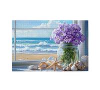 Liorosa puzzle per adulti 1000 pezzi spiaggia natura morta, divertente vista sulla finestra sul mare, conchiglie di fiori e stelle marine, design vivace e unico, montaggio pratico della tua
