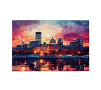 Liorosa Puzzle per adulti 1000 pezzi splendido skyline della città al tramonto con tramonto colorato, iconici edifici a cupola e riflessi sul fiume, adatti per serate di giochi di festa, goditi il
