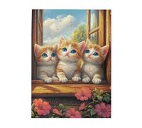 Liorosa Puzzle per adulti 500 pezzi adorabili gattini con sguardo rivolto verso il cielo sul bordo di legno, estetica dai colori tenui, simpatico animale divertente, hobby esplorativo e sfide, per gli