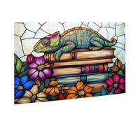Liorosa Puzzle per adulti, 500 pezzi, camaleonte in vetro colorato, rettile a squame arcobaleno appollaiato su libri impilati in giardino caleidoscopico, alleviare lo stress, esercitare abilità