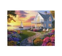 Liorosa Puzzle per adulti 500 pezzi campagna classico fienile rosso, percorso di ciottoli attraverso prato illuminato dal sole, puzzle di arte pastorale in legno, montaggio pratico della tua