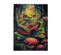 Liorosa Puzzle per adulti, 500 pezzi, chitarrista anfibio incantato, puzzle artistico in legno di alta qualità con verde lussureggiante e chitarra rustica, estetica dai colori tenui, completo di