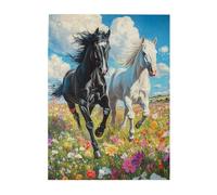 Liorosa Puzzle per adulti, 500 pezzi, galoppo floreale, destrieri che corrono attraverso il prato di fiori selvatici arcobaleno, estetica dai colori tenui, adatti per la ricreazione familiare e la