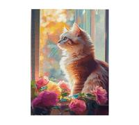 Liorosa Puzzle per adulti 500 pezzi gatto in Reverie illuminato dal sole. Gatto soffice e fiori vicino alla finestra. Ogni pezzo un design unico e bello, esercita abilità pratiche e pensiero